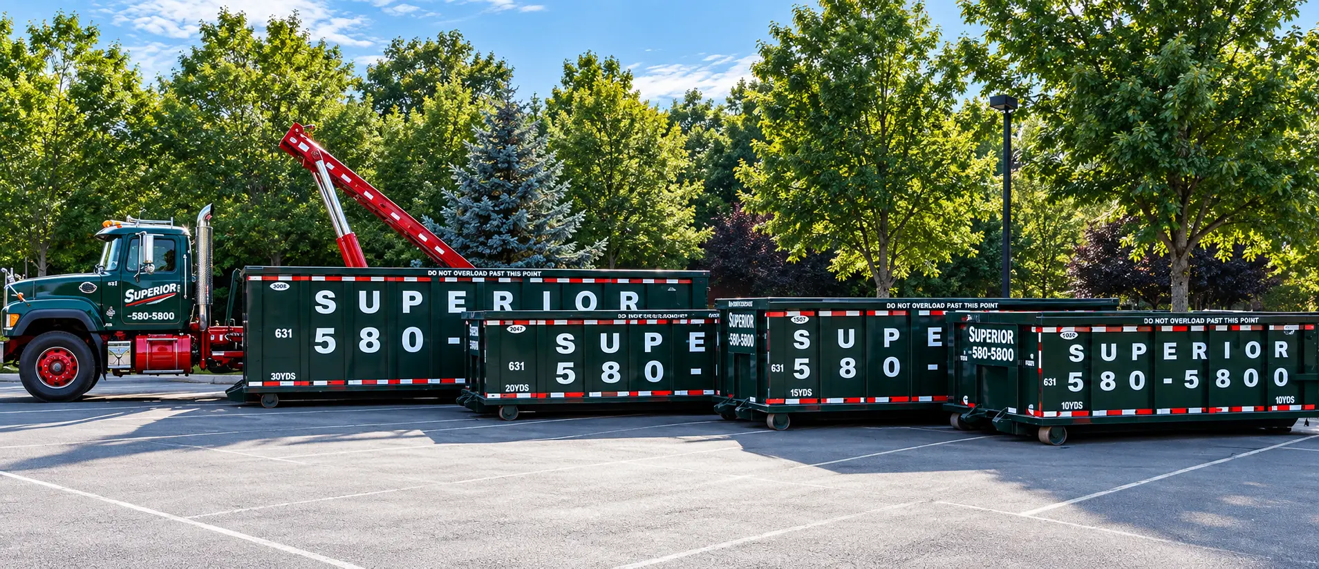 Dumpster sizes 10, 15, 20, 30 and 40 yard — Superior Waste roll-off truck